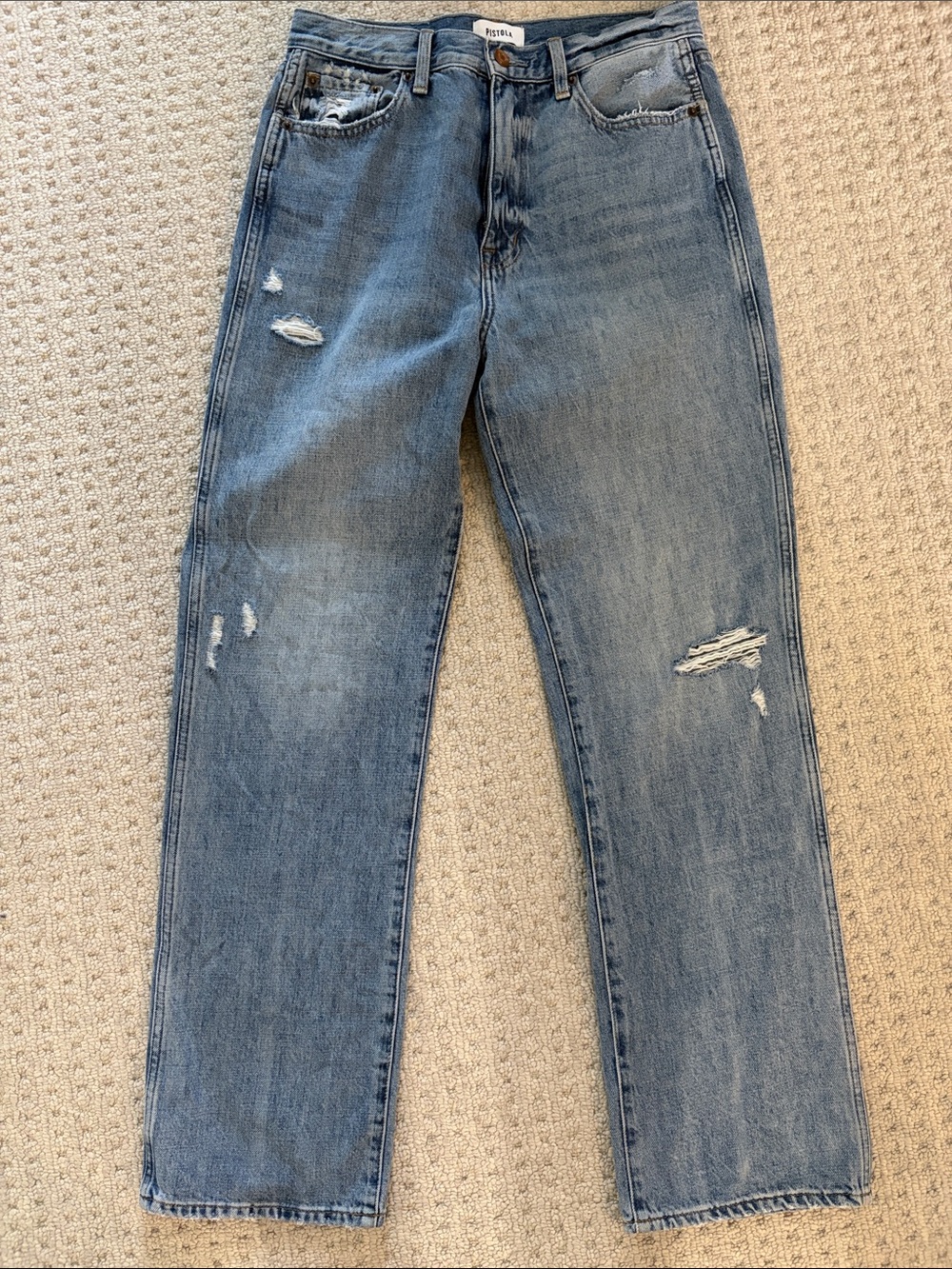 pistola Cassie super high rise Light Blue Distressed Straight Jeans